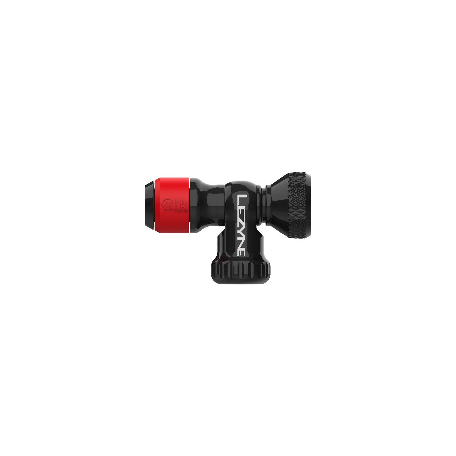 Lezyne CLIK DRIVE CO2 inflator head detail – durable aluminum design compatible with Clik Valve Cores.