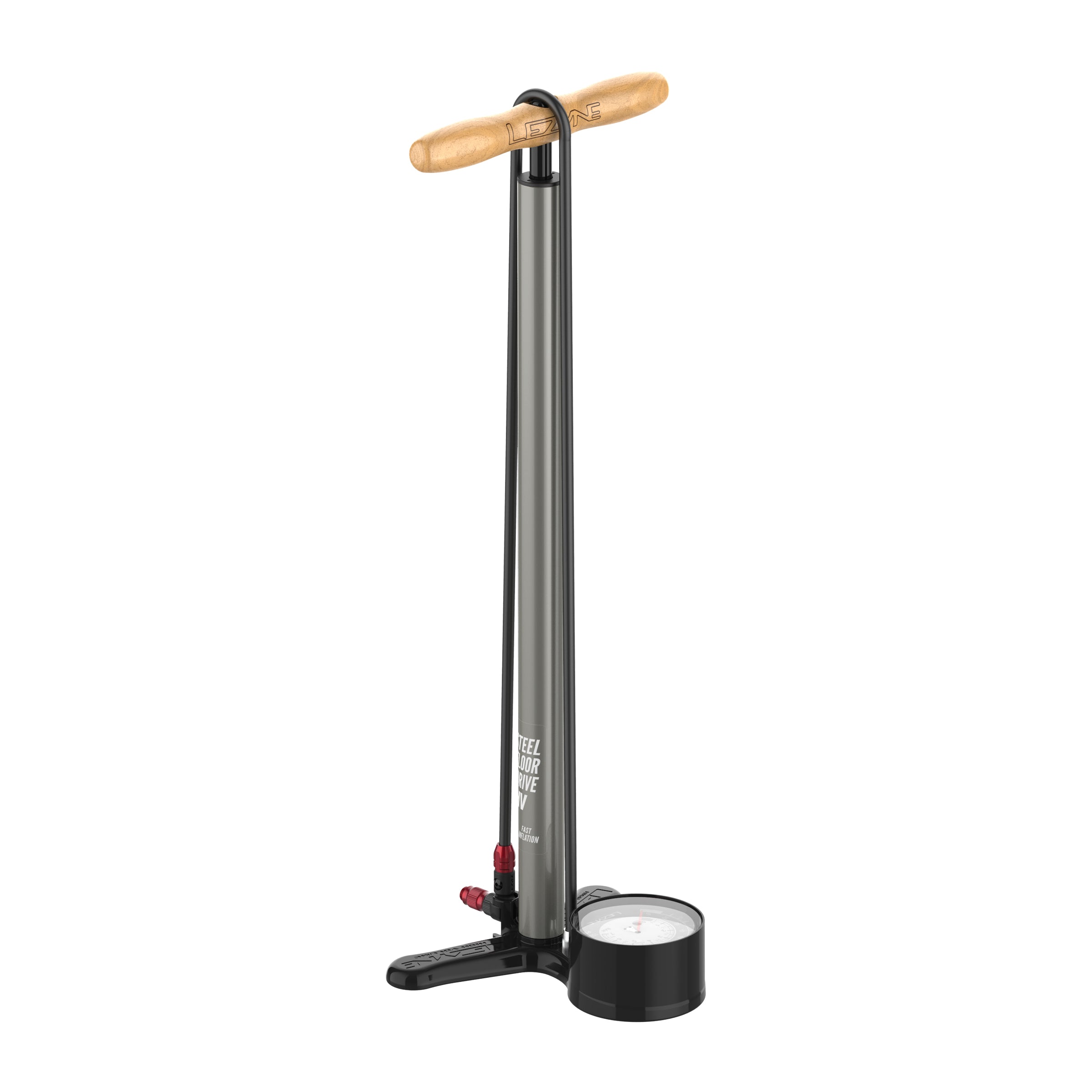 High-end Steel HV Floor Drive 3.5 floor pump featuring machined aluminum base and ABS-1 Pro Chuck for precise tire inflation. Color option: Lite Grey