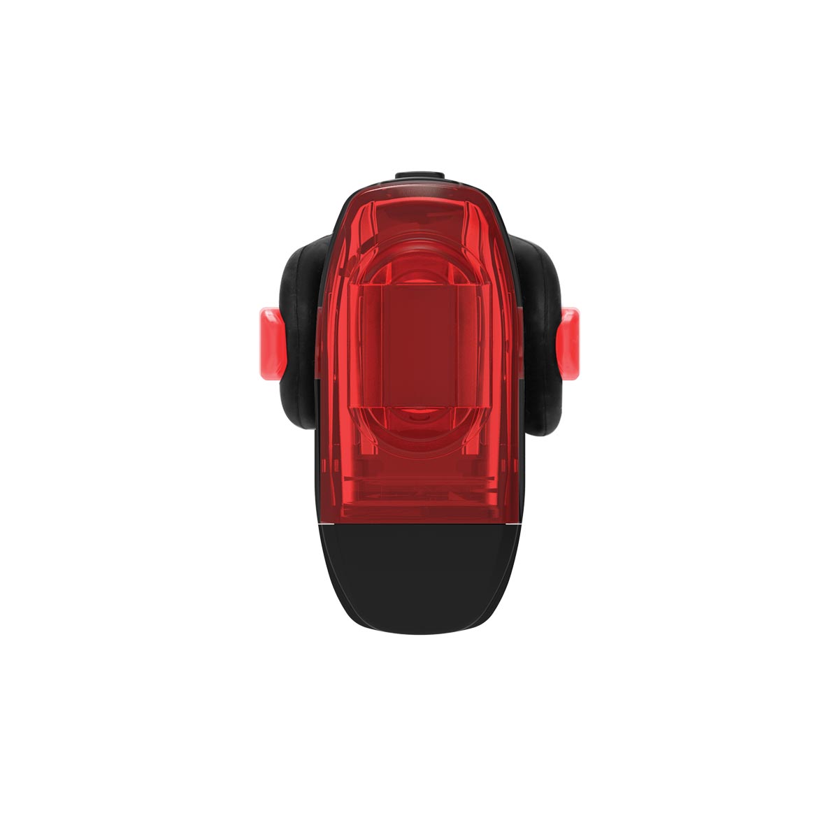 Front view of KTV DRIVE+ LED rear bike light highlighting its sleek design and wide-angle optics for enhanced visibility.