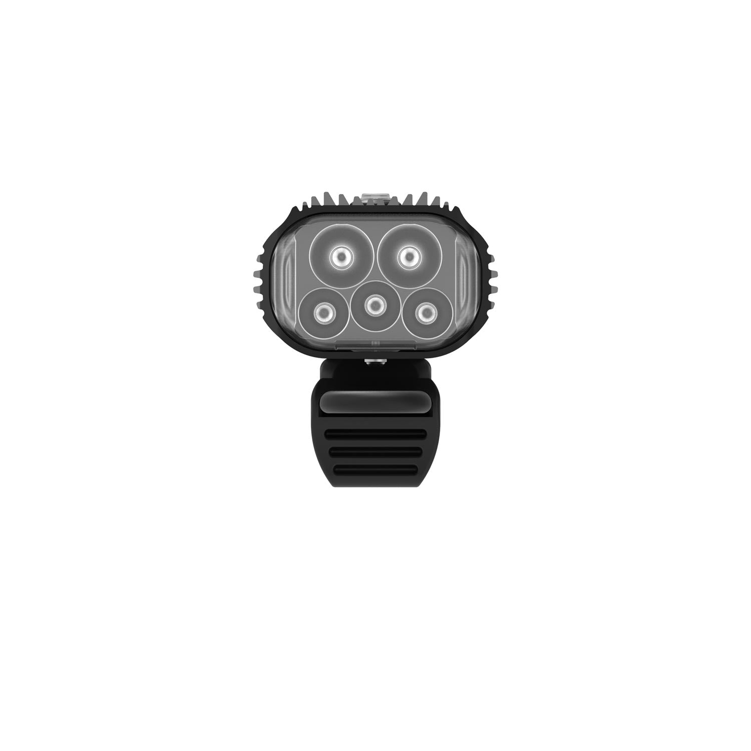 Mega Drive 2400+ front view, highlighting individual LEDs and sleek finned aluminum design for optimal cooling.