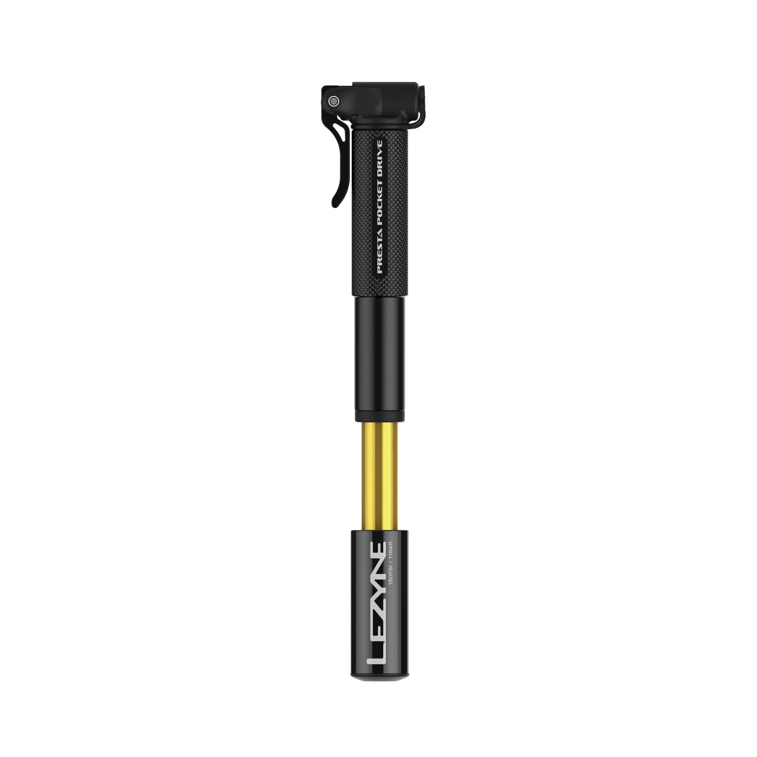 Product shot of the Presta Pocket Drive bike hand pump, emphasizing its lightweight, minimalist build.