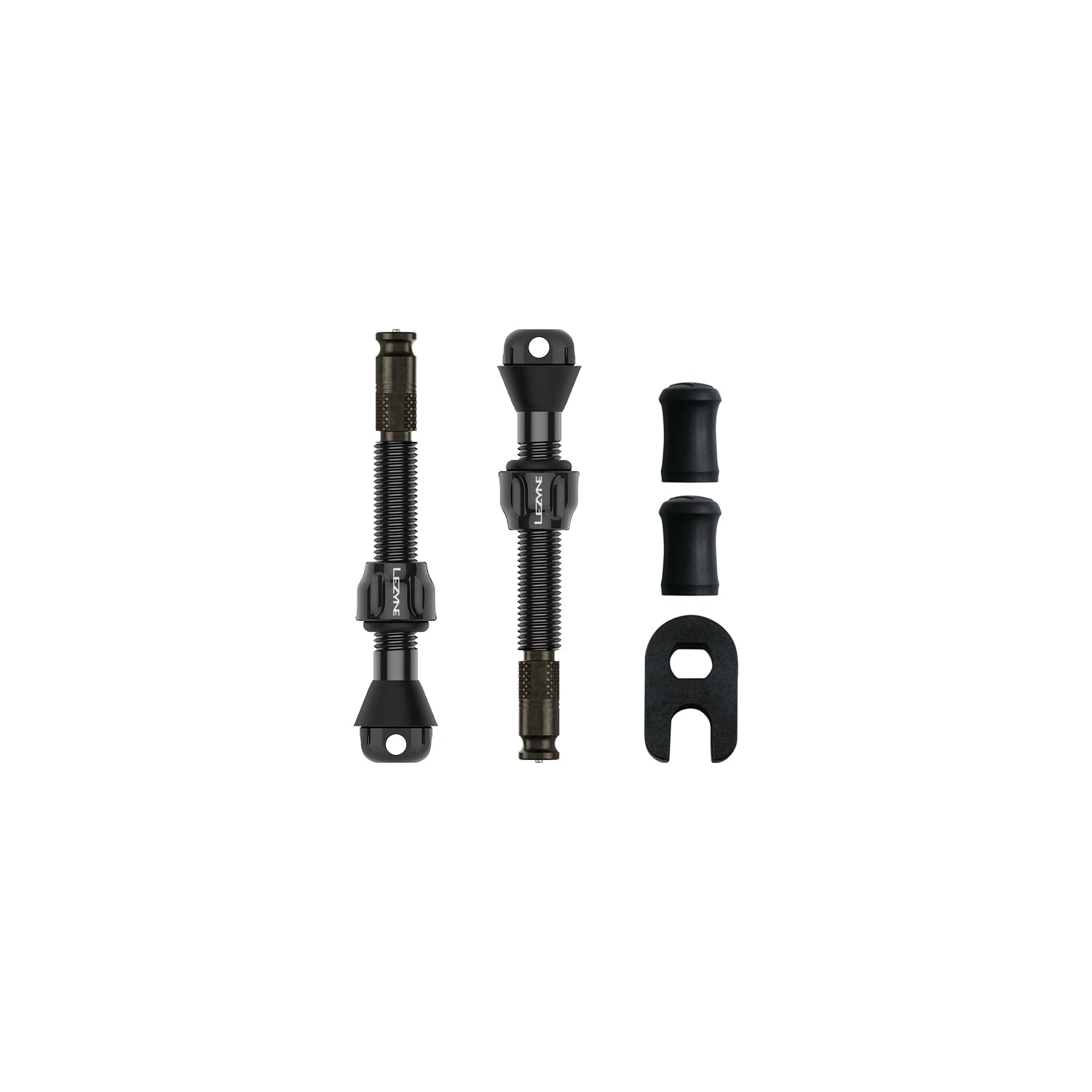 Lezyne CLIK TLR Valve Pro 44mm with caps and valve core tool – engineered for smooth tubeless setup and precise tire inflation.