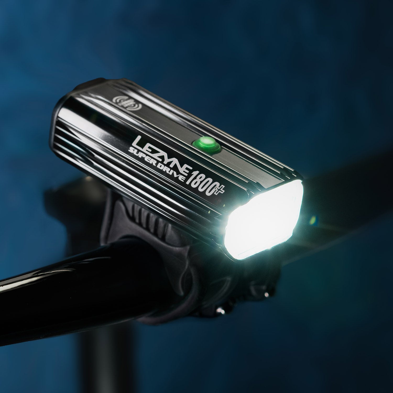 Iso view of Super Drive 1800+ Smart LED bike light night cycling adventures.