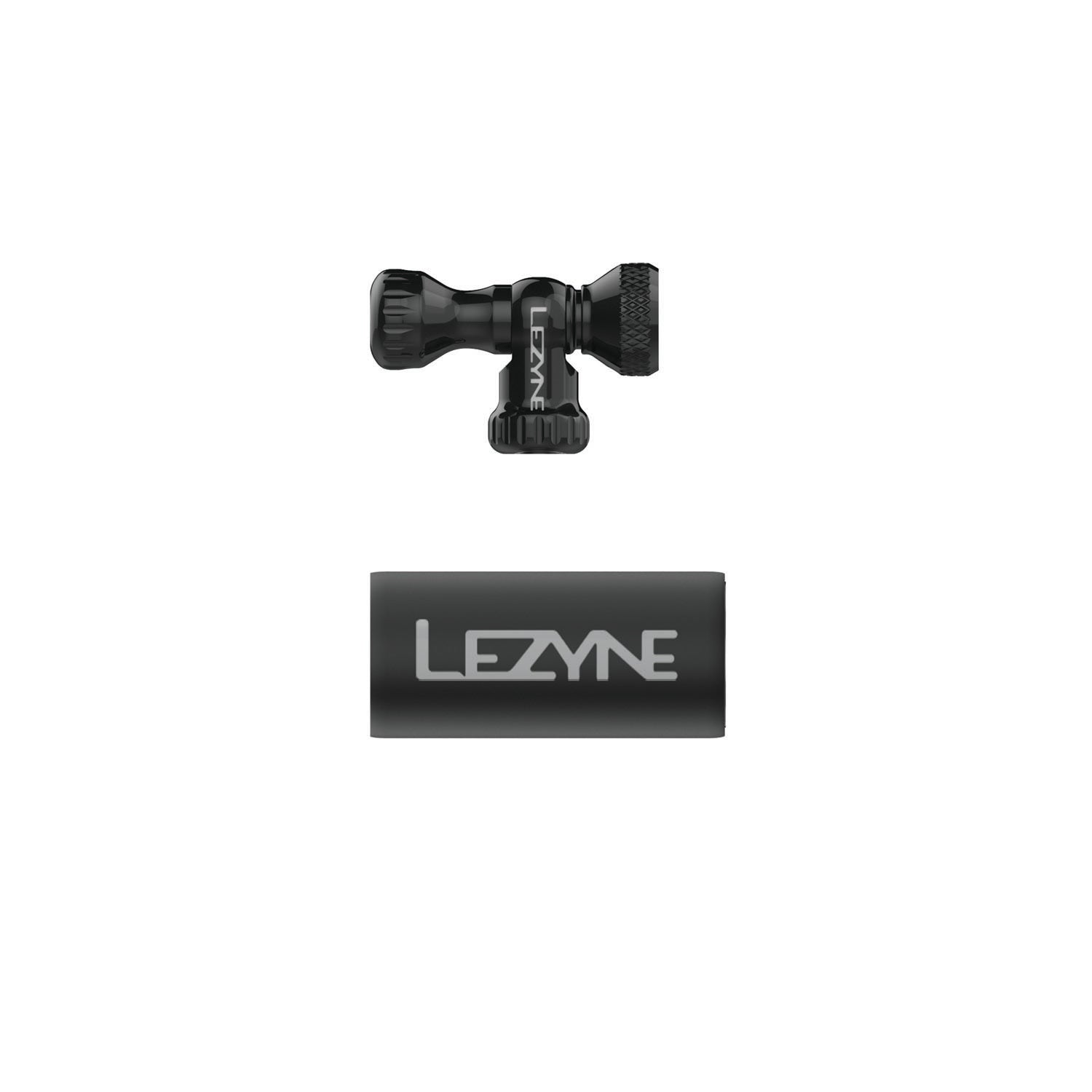 Black Control Drive CO2 inflator head with twist control knob, CNC-machined body, and dual valve compatibility.