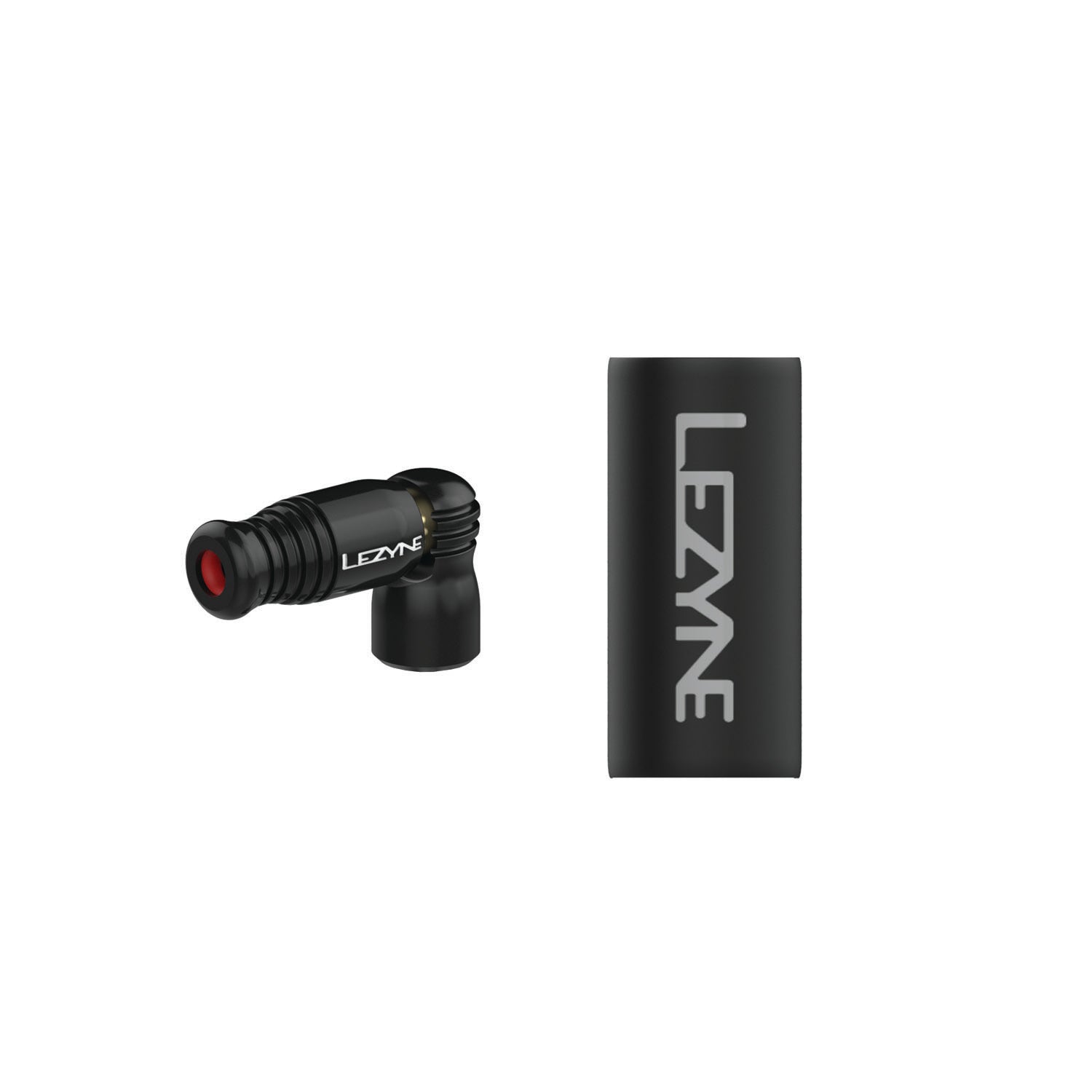 Trigger Speed Drive CO2 inflator head in black with neoprene sleeve, CNC-machined for lightweight performance.