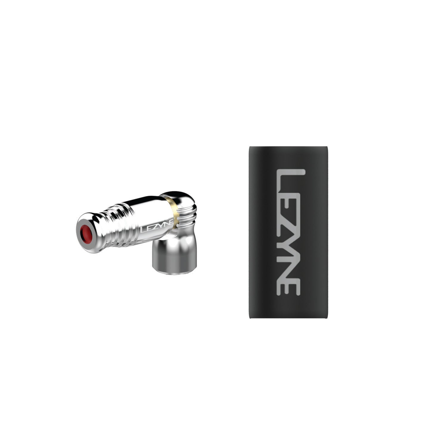 Silver Trigger Speed Drive CO2 inflator head with neoprene sleeve, Presta-only fit and CNC-machined aluminum build.