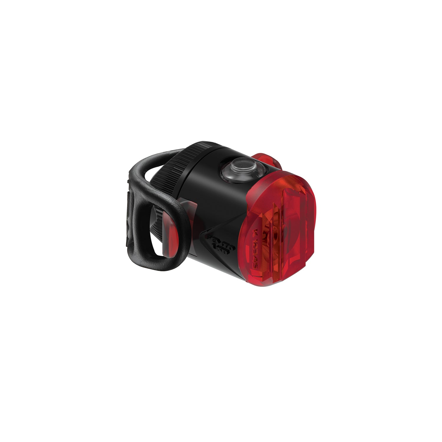 Lezyne Femto USB Rear StVZO rear light, black housing, side front view.