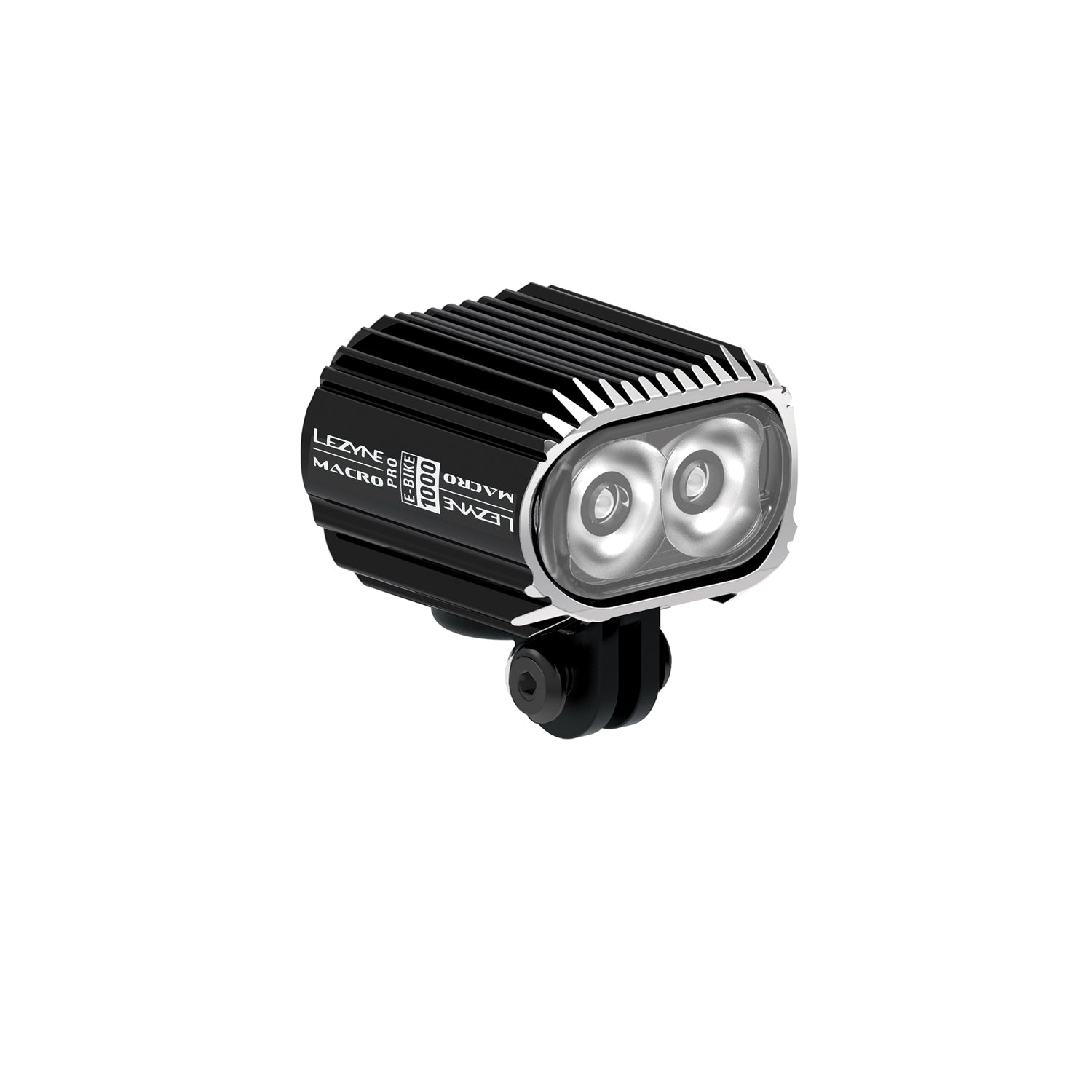 Durable Lezyne E-Bike Macro Drive 1000 LED light with 1,000 lumens and auto day/night dim mode for versatile e-bike rides.
