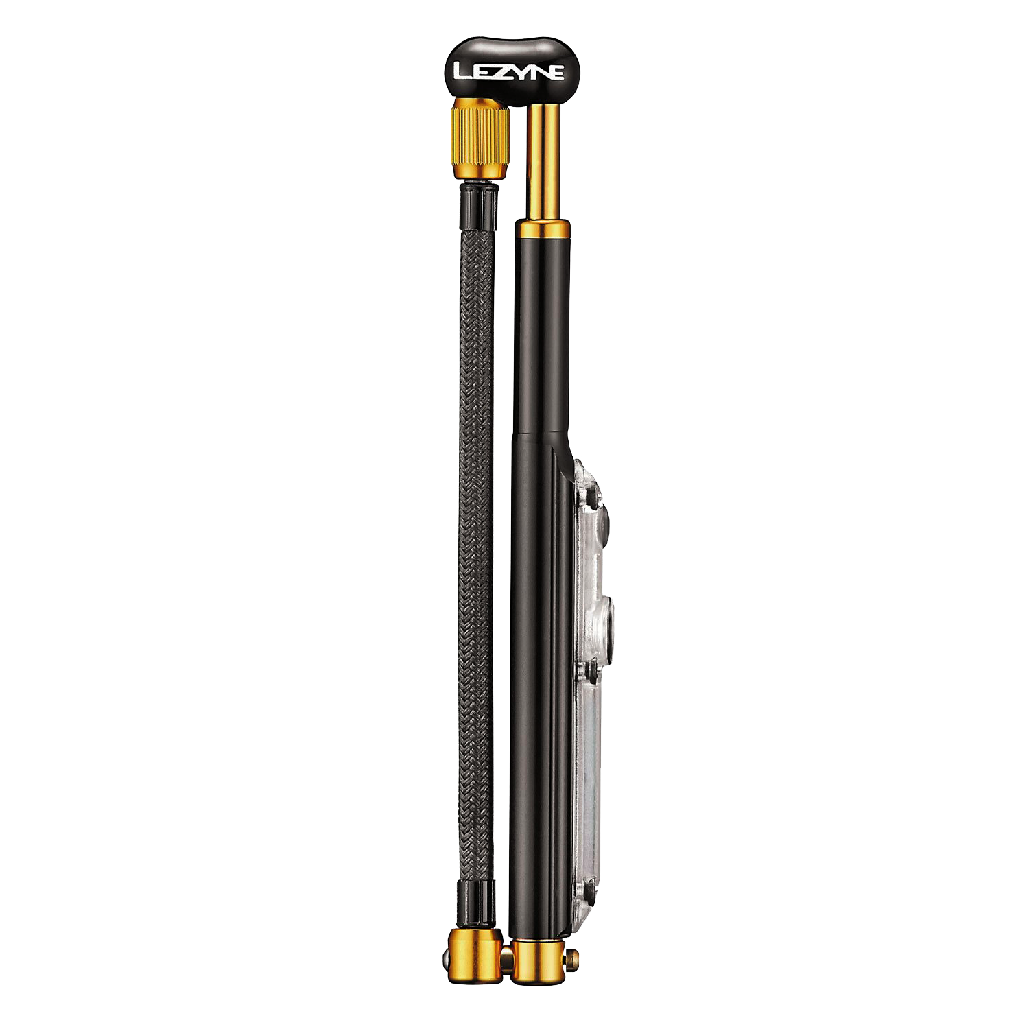 Close up of Lezyne Digital Shock Drive showing integrated low profile digital pressure gauge.