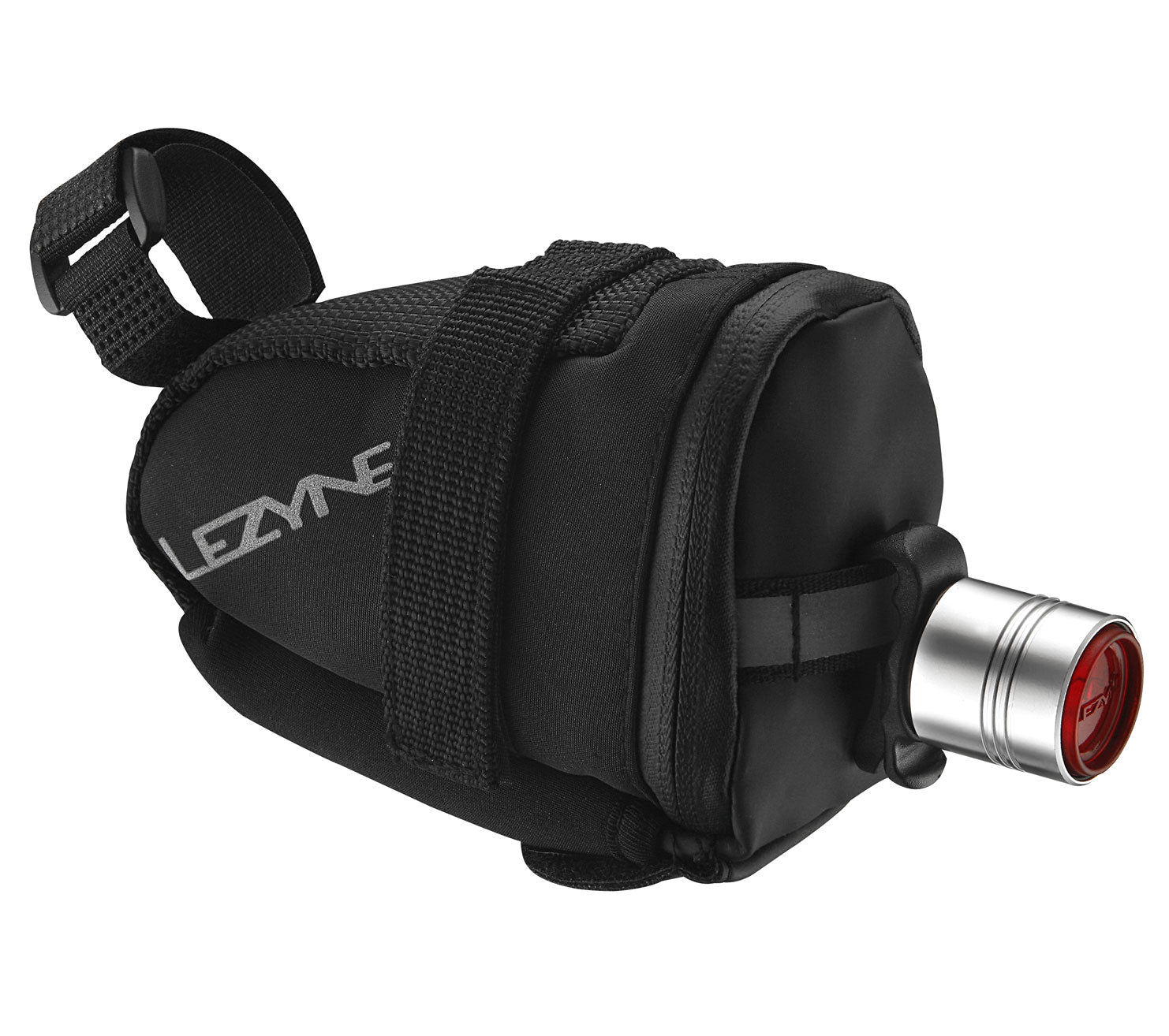 SILVER FEMTO DRIVE REAR BIKE LIGHT CLIPPED TO SADDLE BAG