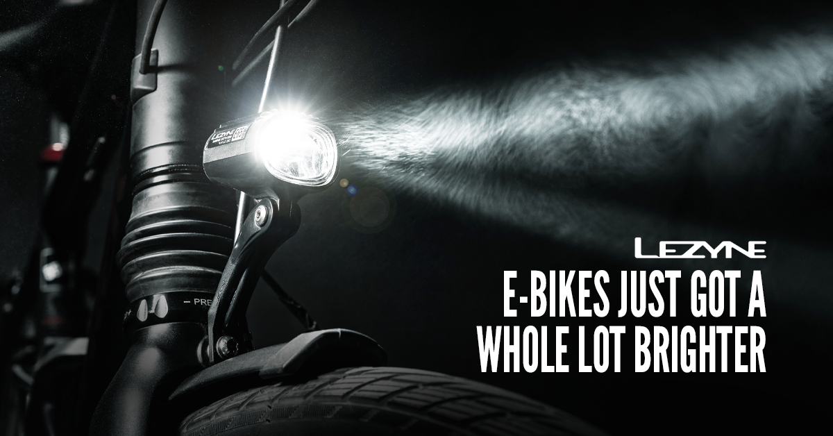 Light beam with text E-bike Just Got a Whole Lot Brighter