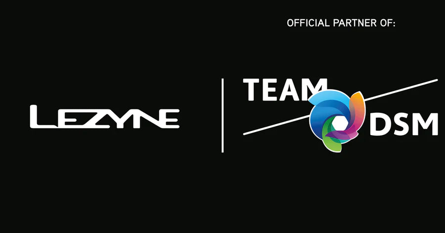 lezyne and team dsm logos side by side