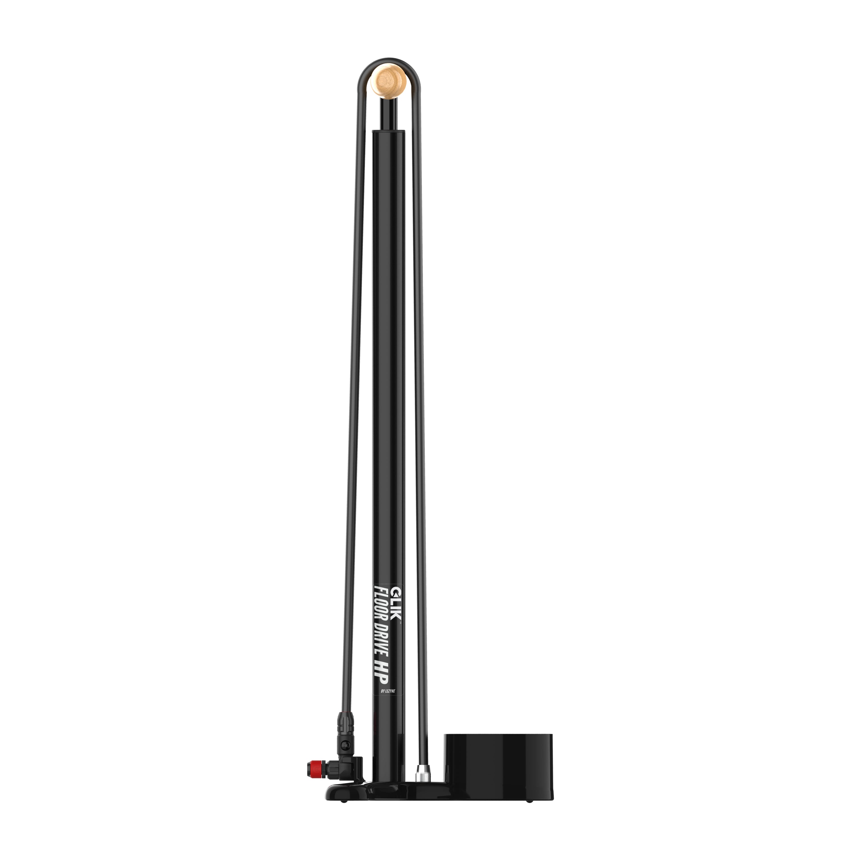 Lezyne CLIK FLOOR DRIVE HP – classic wood handle and durable design for efficient high-pressure tire inflation.