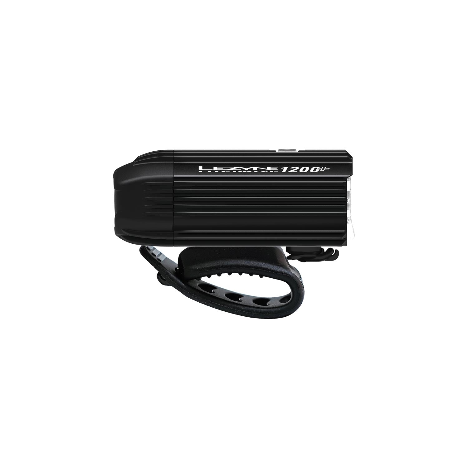 Lezyne Lite Drive 1200+ front bike light with hadlebar strap.