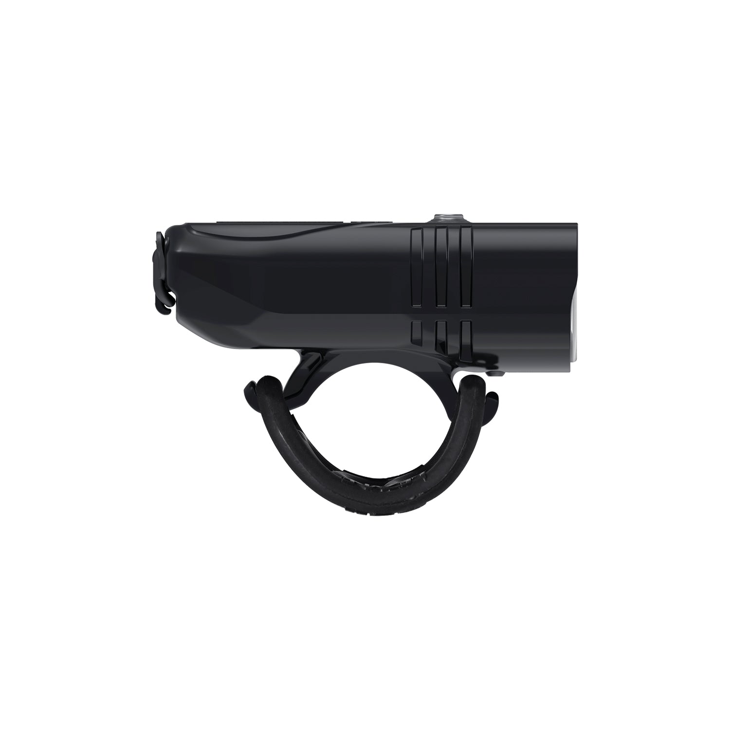 Side view of the Lezyne KTV StVZO PRO 150 FRONT LED bike light, highlighting its integrated mounting strap for a secure and versatile handlebar fit.