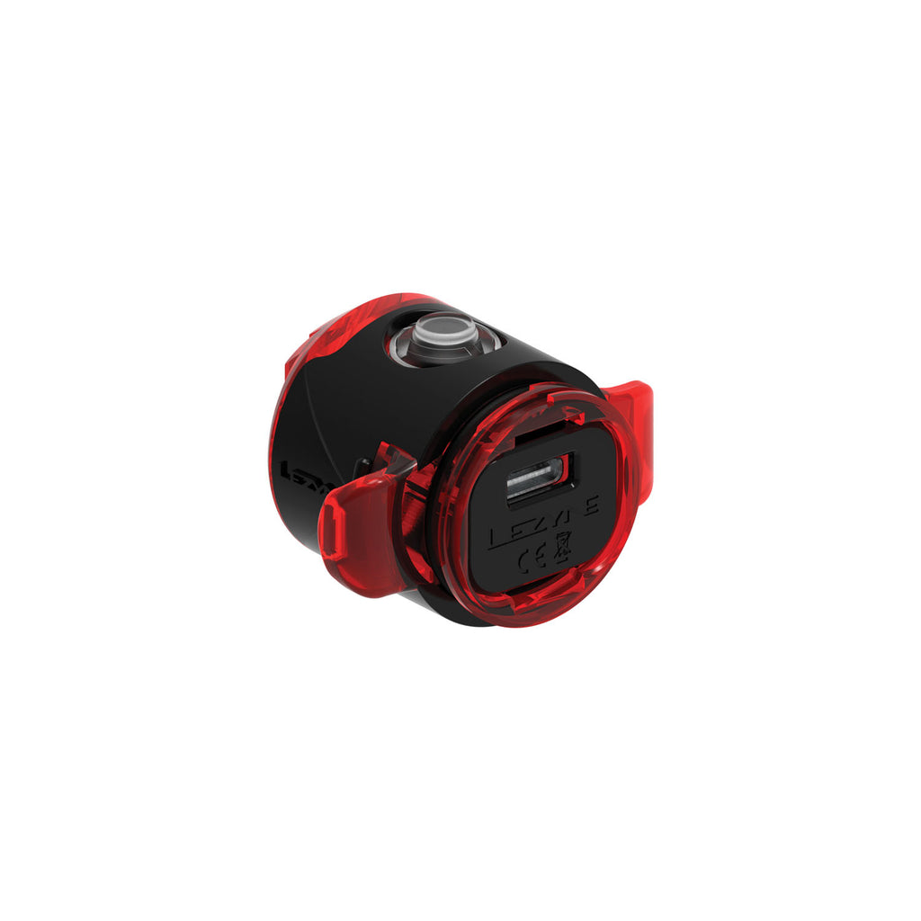 Compact Lezyne Femto USB-C Drive LED rear bike light with USB-C charging port and wide angle optics.