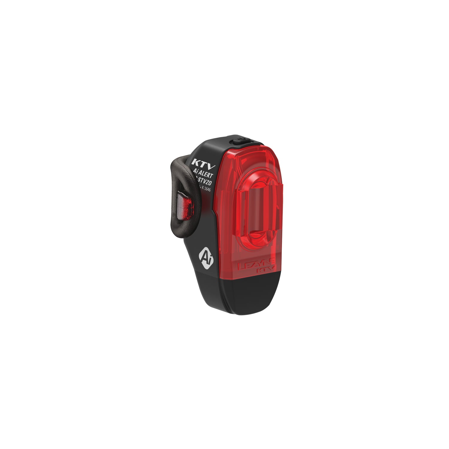 Lezyne KTV PRO Ai ALERT StVZO REAR LED bike taillight with StVZO compliance, smart brake-sensing technology, 270° wide-angle visibility, and USB rechargeability for enhanced safety in road traffic.