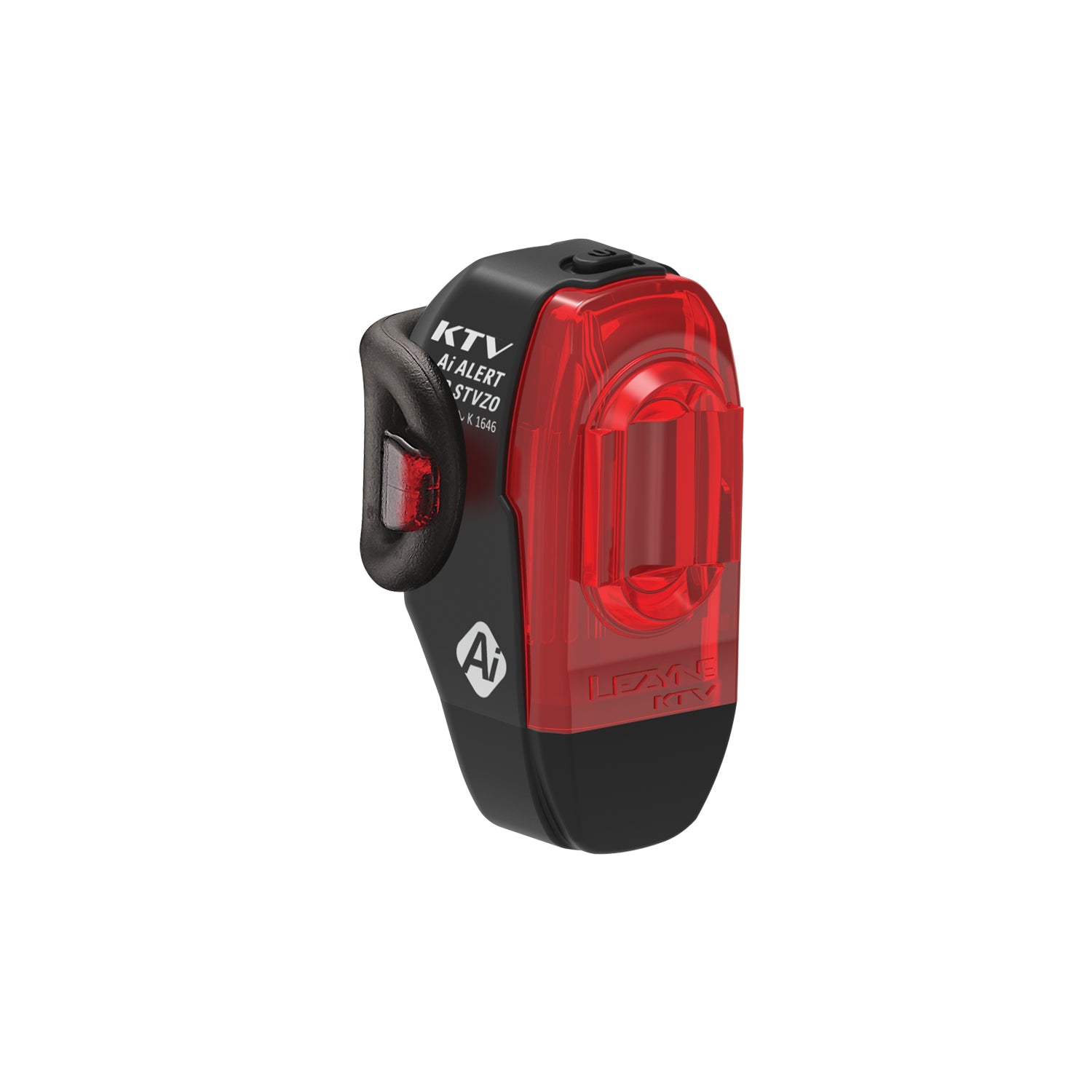 Lezyne KTV PRO Ai ALERT StVZO REAR LED bike taillight with StVZO compliance, smart brake-sensing technology, 270Â° wide-angle visibility, and USB rechargeability for enhanced safety in road traffic.
