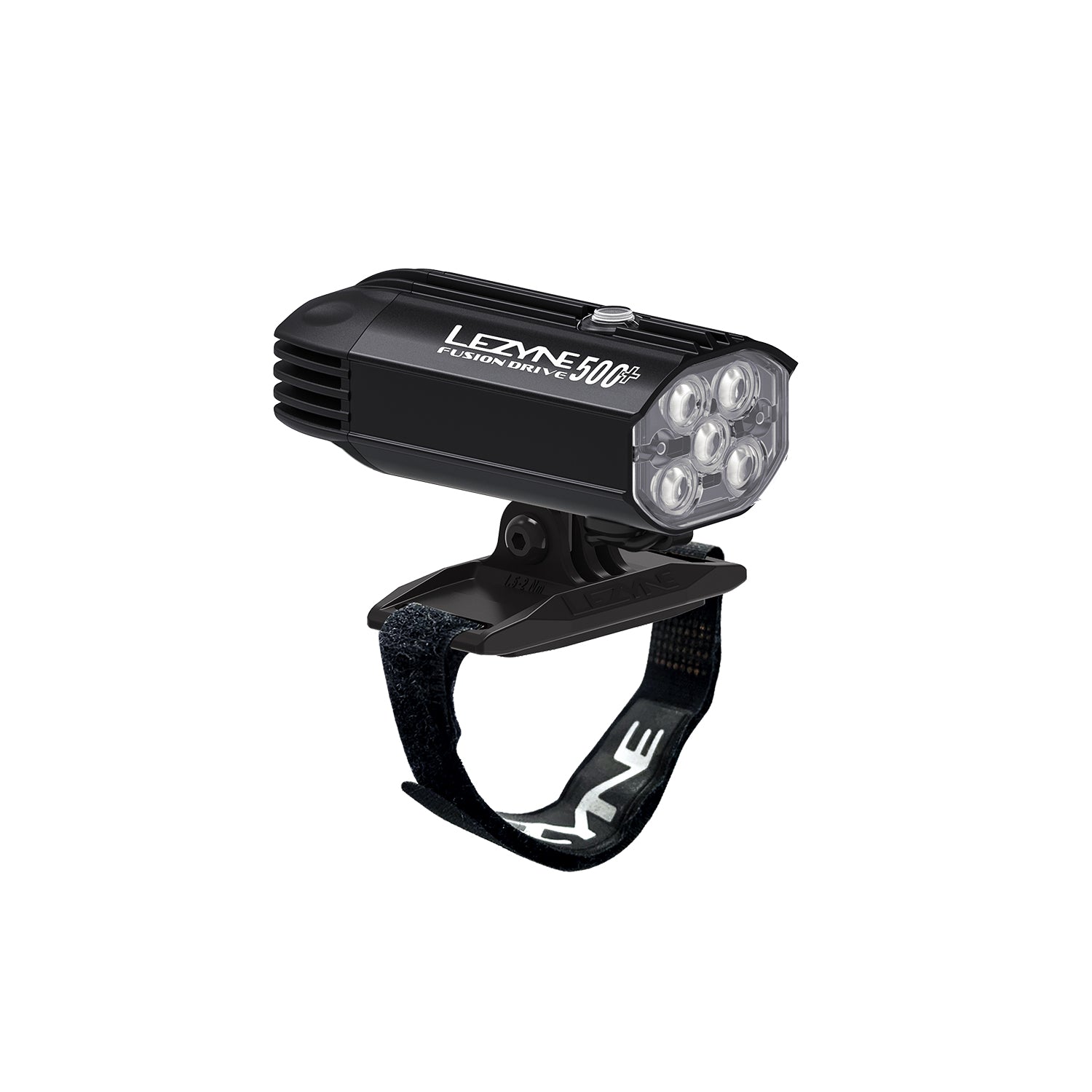 Lezyne Helmet Fusion Drive 500+ LED helmet light rendering with compact body and GoPro-style mount