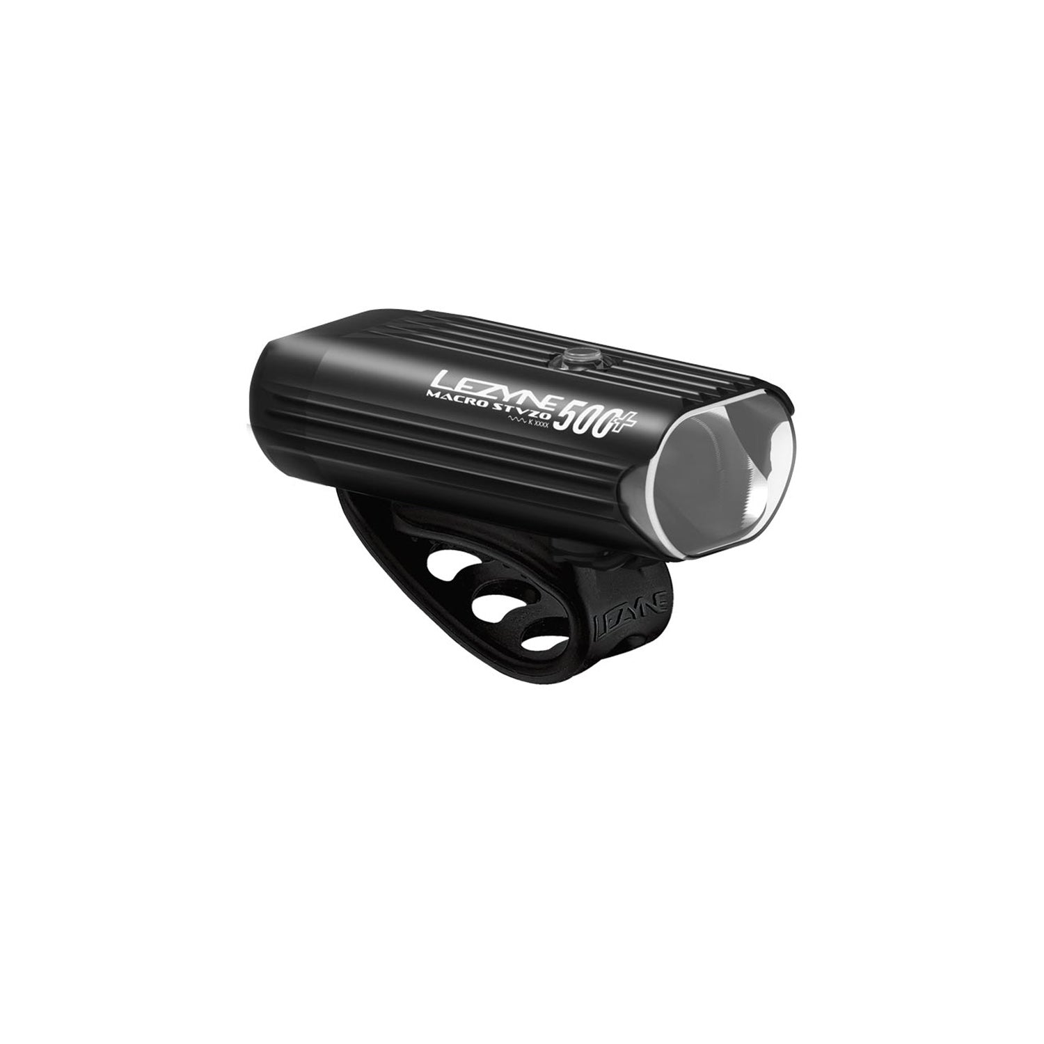 Lezyne Macro StVZO 500+ front light, black aluminum housing, side front view.