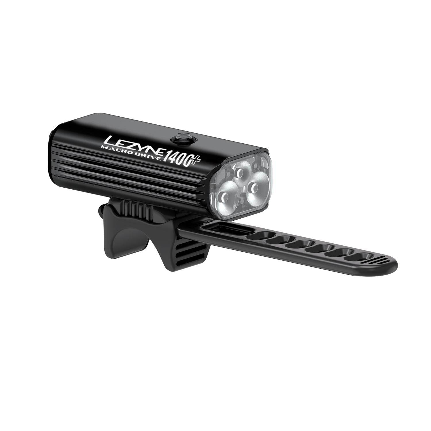 Profile view of a road bike featuring MACRO DRIVE 1400+ LED front light and bright rear bike light, the perfect combo for maximum safety for night cycling.