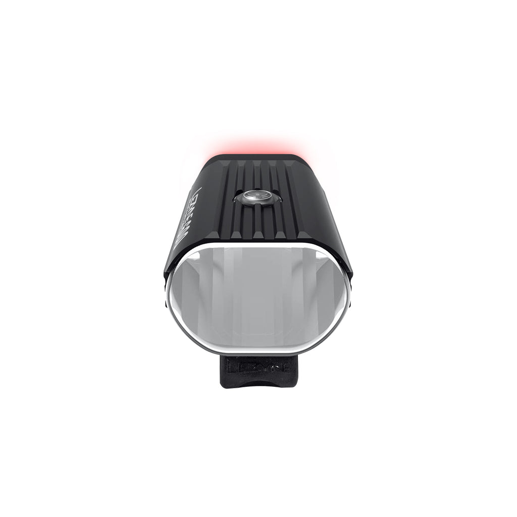 Front studio shot showing the lens of the Lezyne React StVZO Front, built for safety and high visibility.