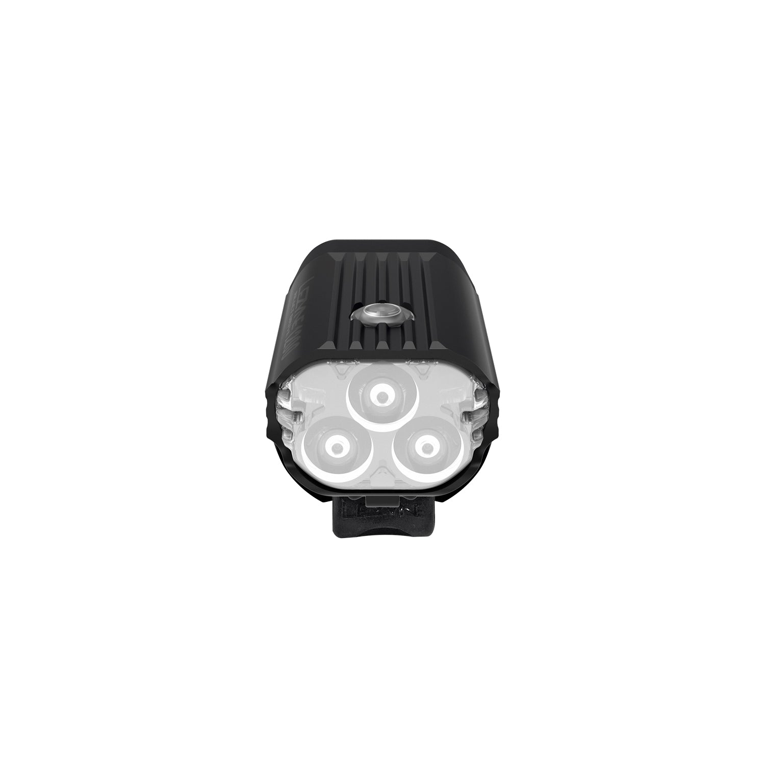 Lezyne React Drive LED front bike light front view; LEDs and engineered lens highlighted for a bright, focused beam and day flash.