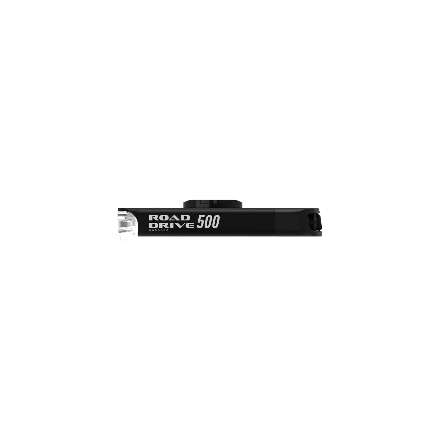 Side view of the Road Drive 500 LED front bike light with Road Drive 500 branding.