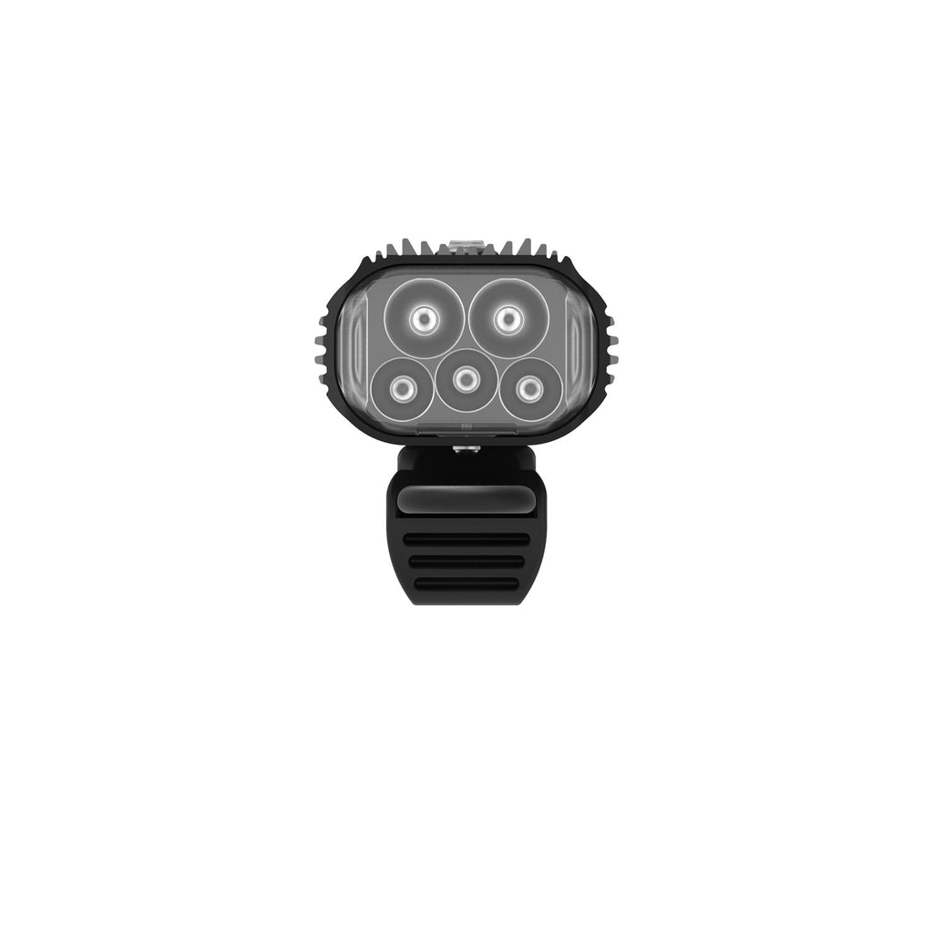Mega Drive 2400+ front view, highlighting individual LEDs and sleek finned aluminum design for optimal cooling.