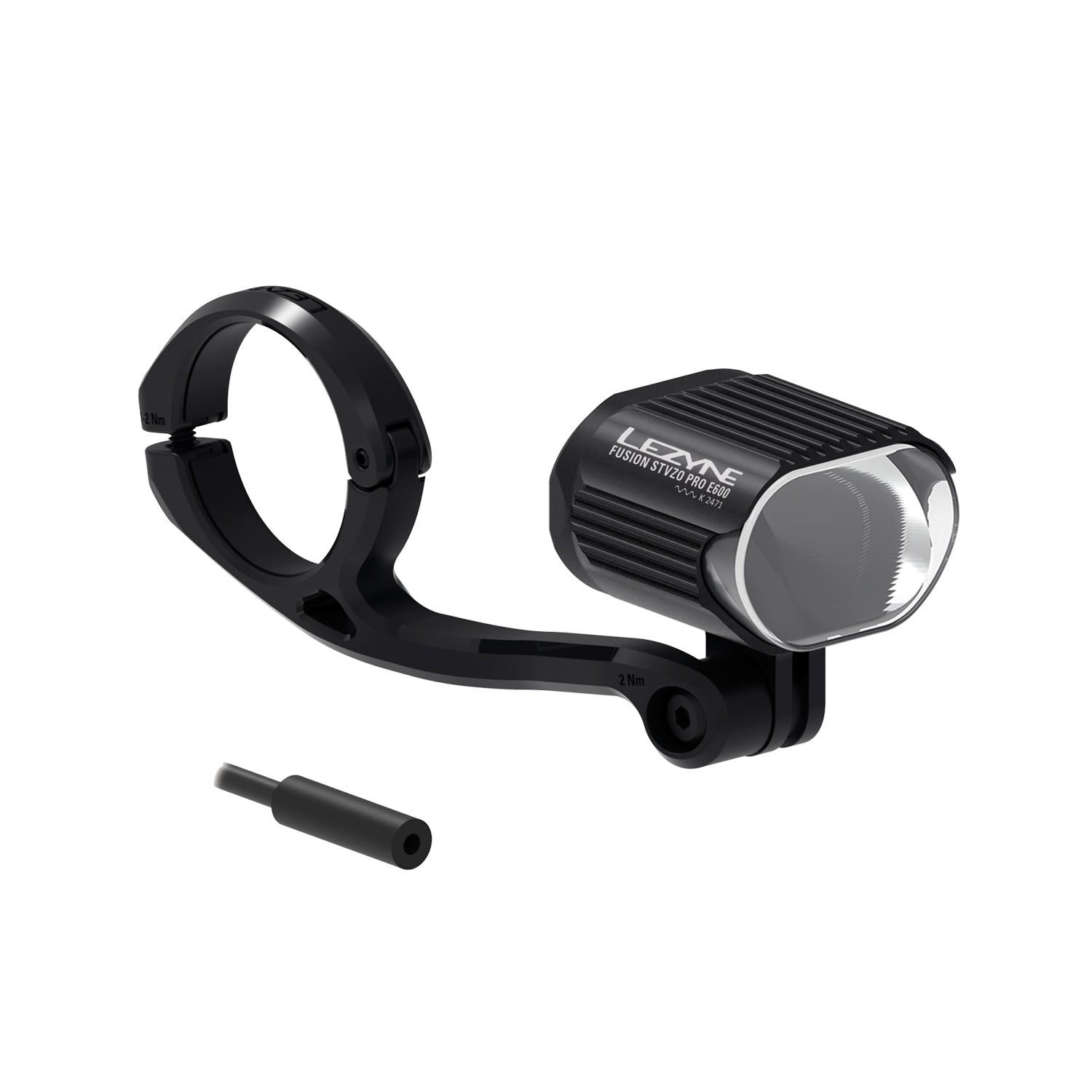 Lezyne E-BIKE FUSION PRO StVZO E600 front bike light with forward center mount and BOSCH BES3 connector, designed for seamless e-bike integration and reliable power delivery.