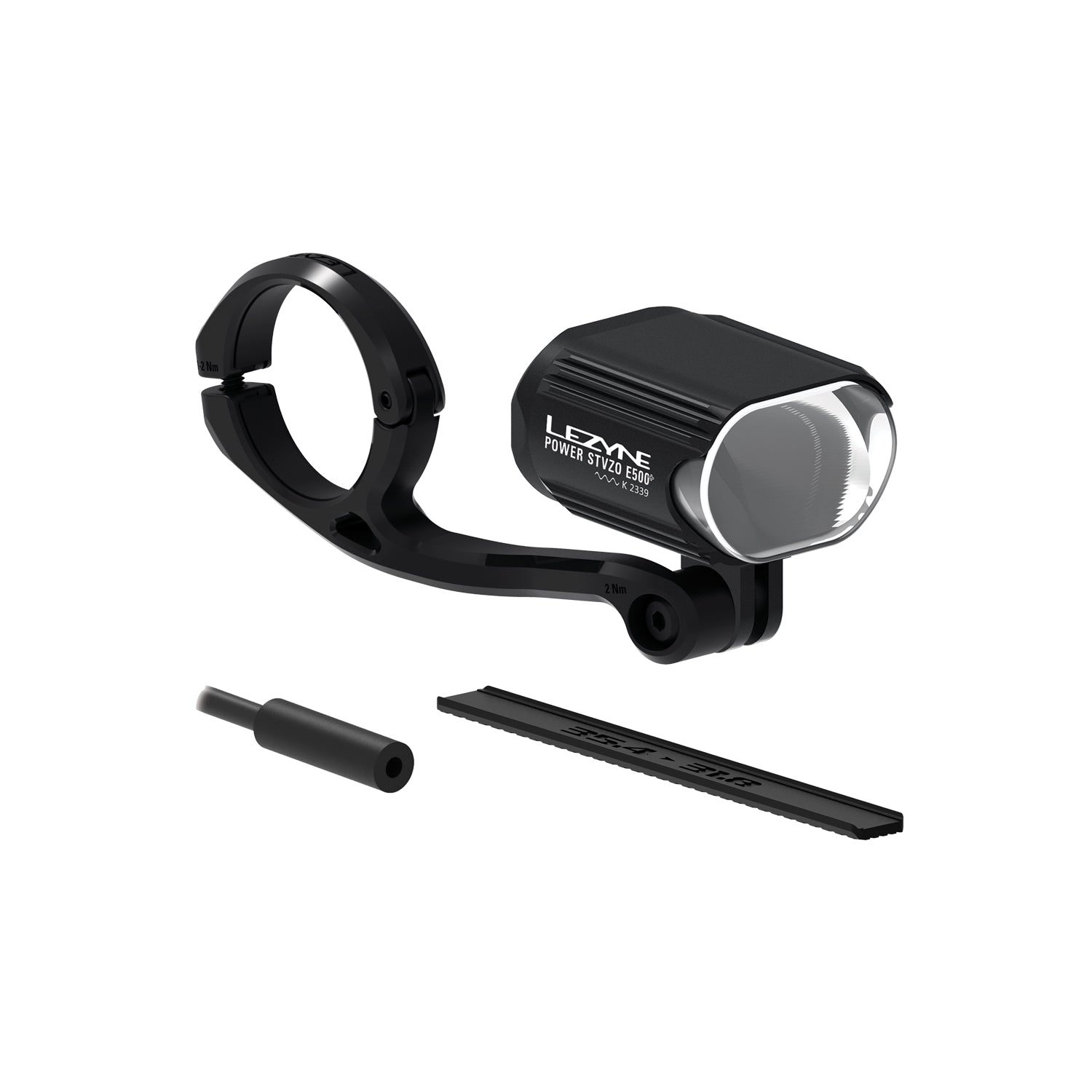 Lezyne E-BIKE POWER StVZO E500+ LED front bike light with forward center mount and BOSCH BES3 connector, ensuring seamless e-bike integration and reliable power delivery.