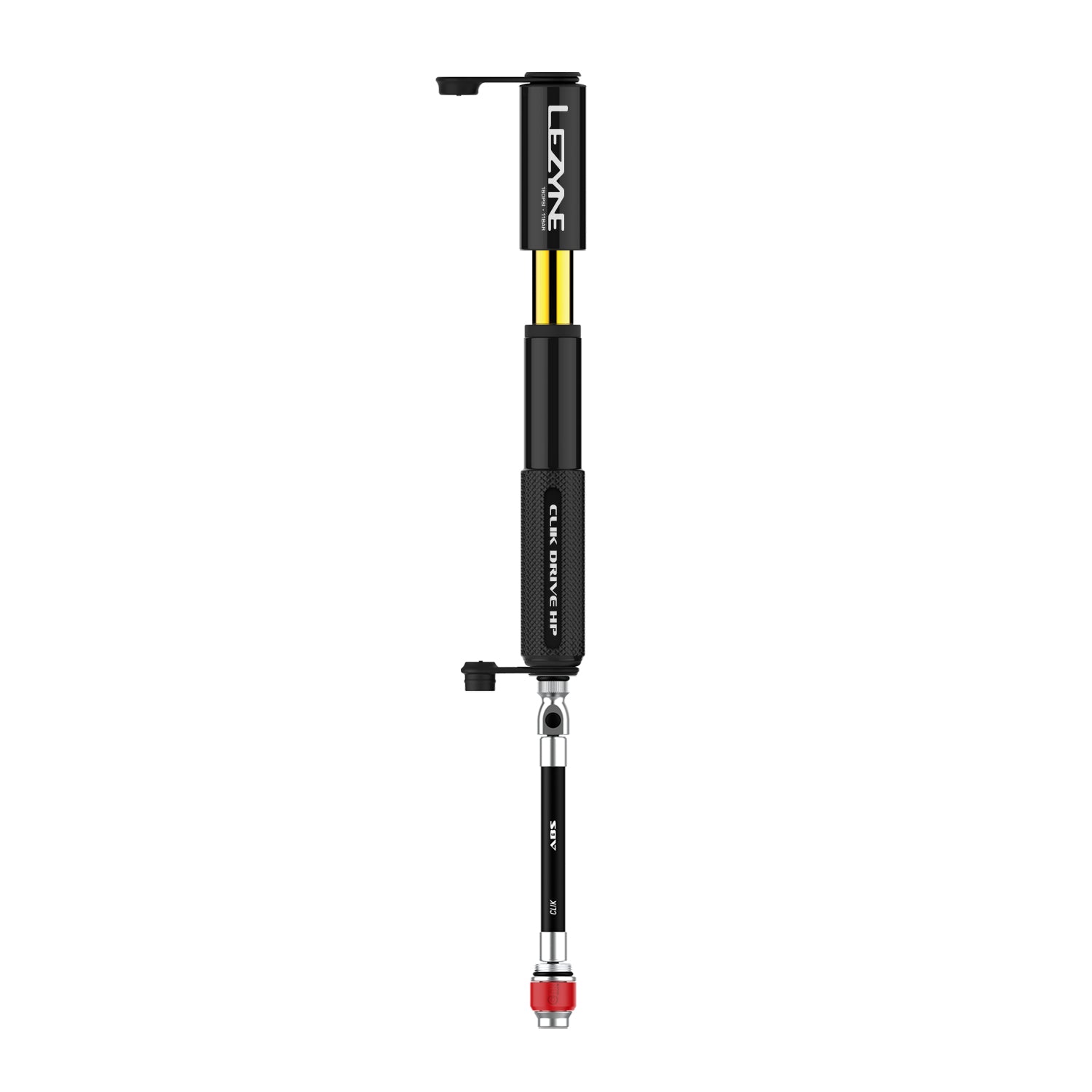 Lezyne CLIK DRIVE HP – fully rebuildable aluminum hand pump built for long-term reliability and precision inflation.