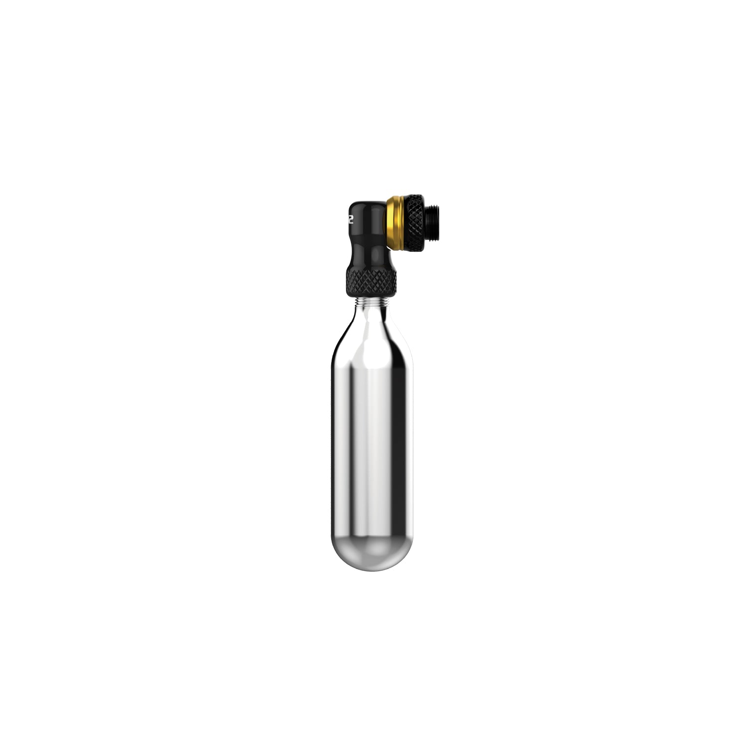 CO2 chuck of the Pocket Drive CO2 being threaded onto a CO2 cartridge, showing precise setup for instant inflation.