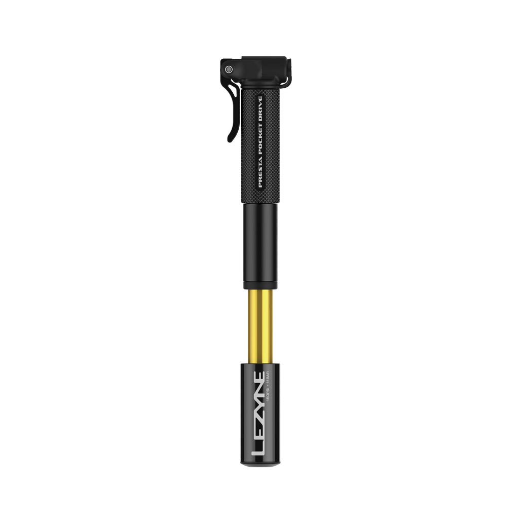 Product shot of the Presta Pocket Drive bike hand pump, emphasizing its lightweight, minimalist build.