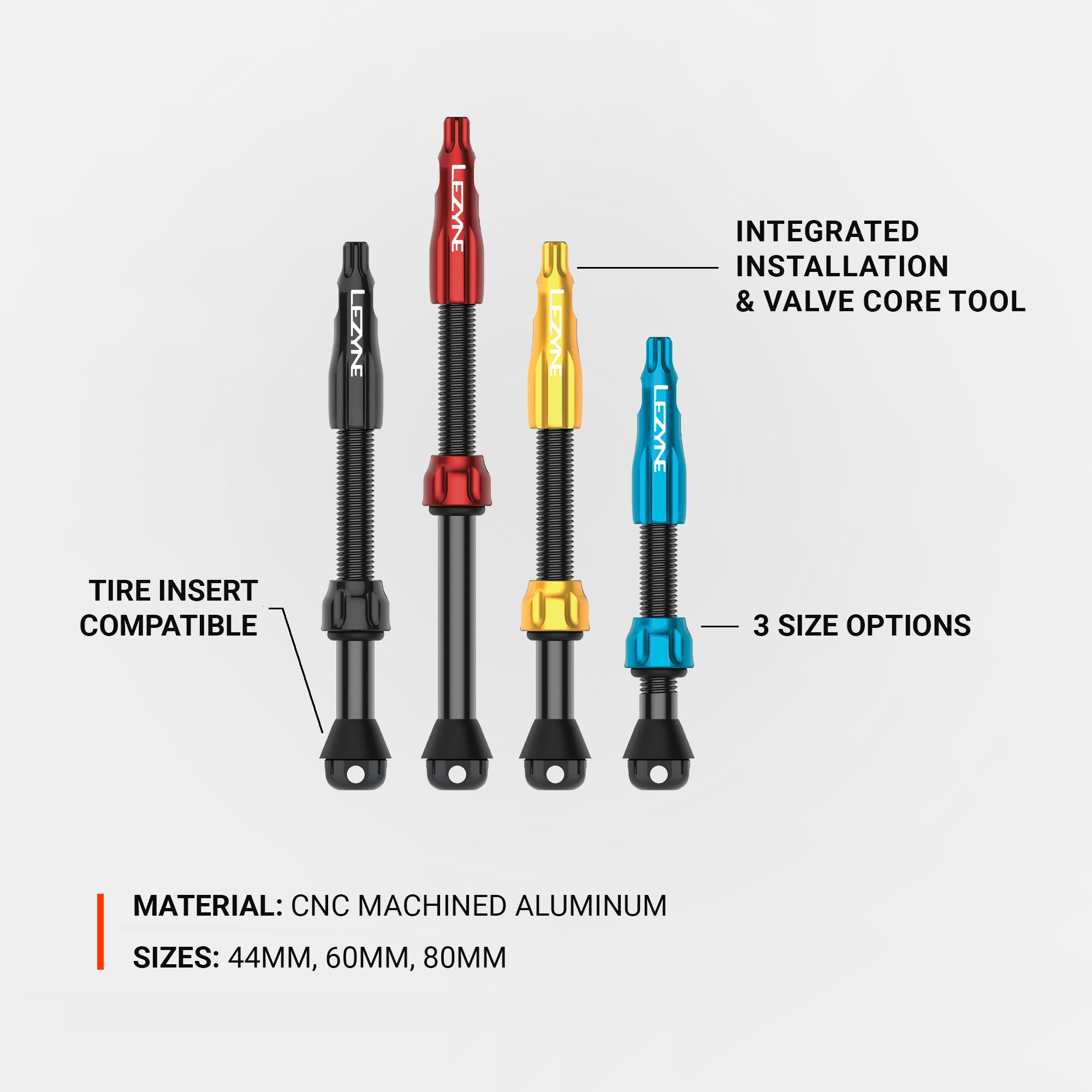 CNC TRL VALVE PRO â€“ Offered in 3 different size options: 44mm, 60mm, and 80mm sizes, ensuring a perfect fit for various rim depths.