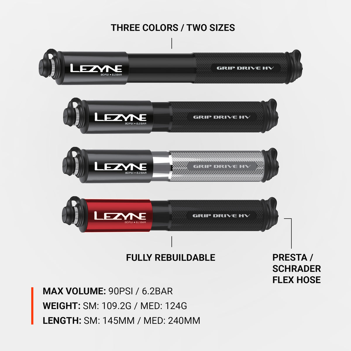 Lezyne Grip Drive HV Pump - Compact & Versatile Bicycle Pump main image 0