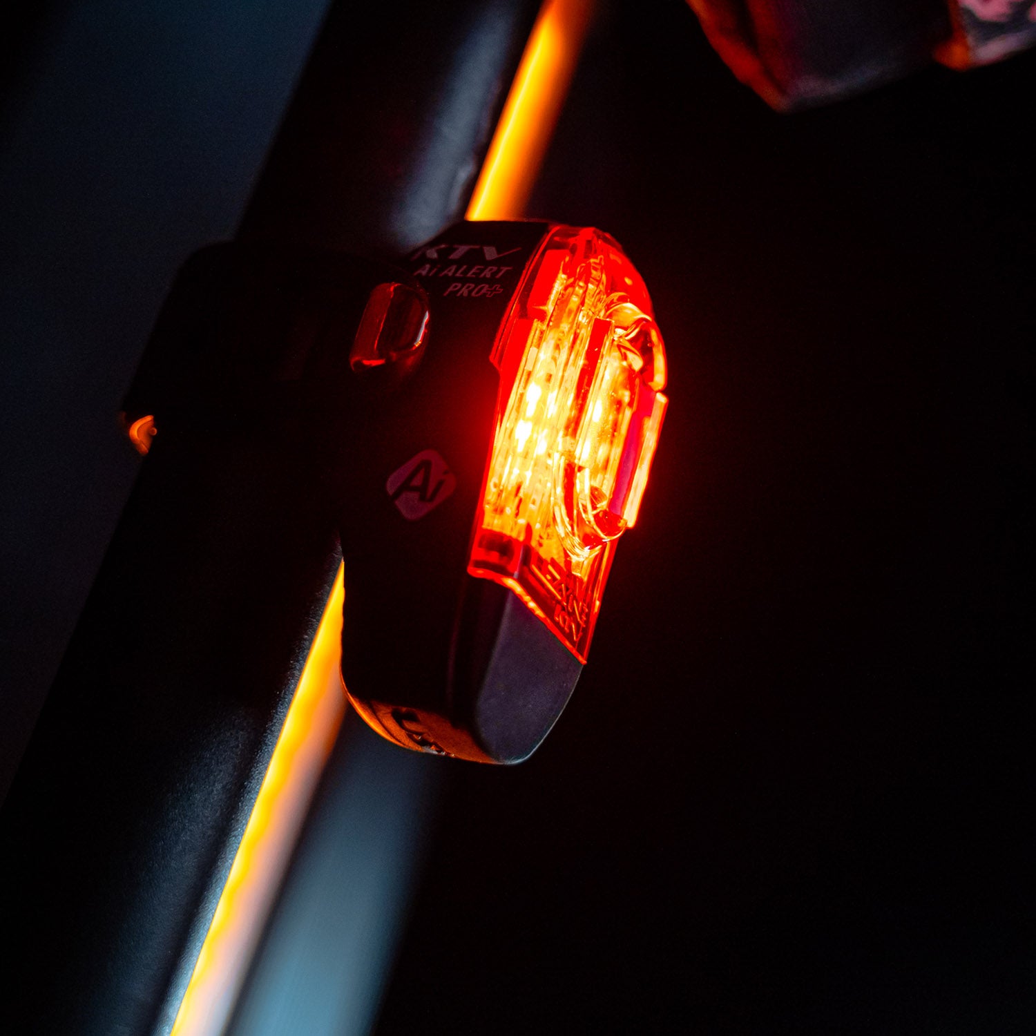 Lezyne KTV Pro+ Ai Alert rear bike light mounted on seat stem.