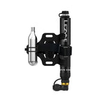 Pocket Drive CO2 bike hand pump with CO2 cartridge on mount, showing complete on-bike storage setup.