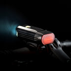 Lezyne React Drive LED front bike light rear studio shot. Alert light illuminating in red.