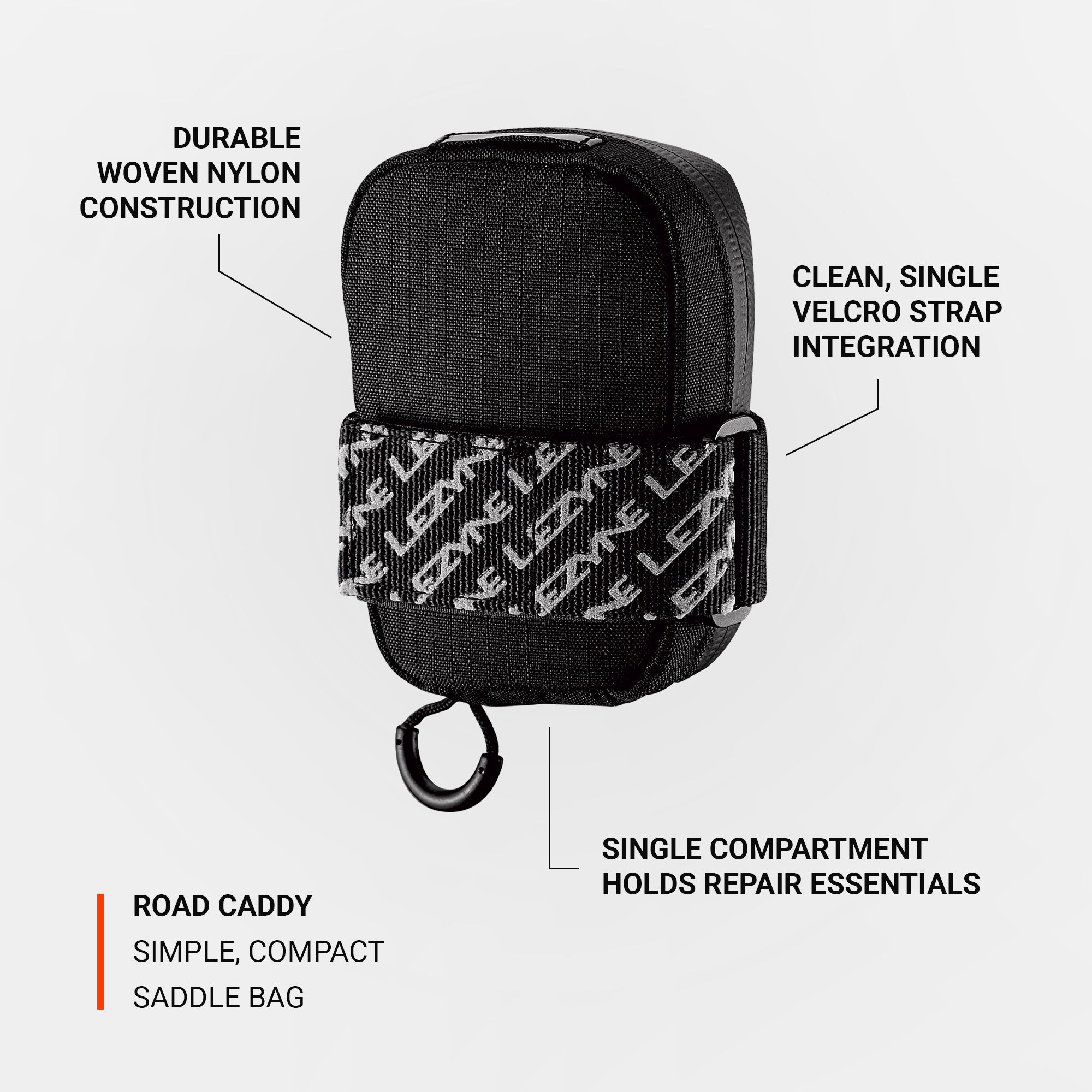 Lezyne Road Caddy simple compact saddle bag with singe velcro strap integration.