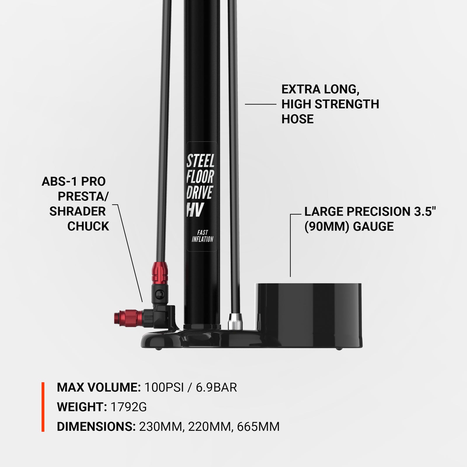 Pompa Lezyne Micro Floor Drive HVG Argento - Pompa A Mano Ad Alto Volume