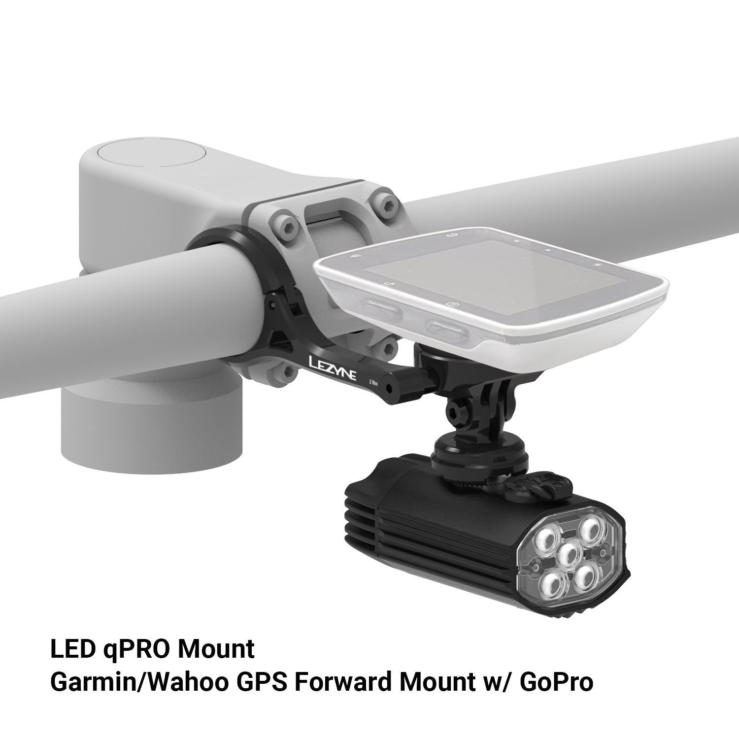 Garmin/Wahoo GPS Forward mount w/ GoPro shown w/ LED qPro mount.