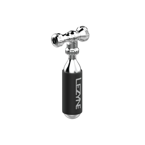 Silver Control Drive CO2 tire inflator with precision-machined aluminum construction and control valve operation.