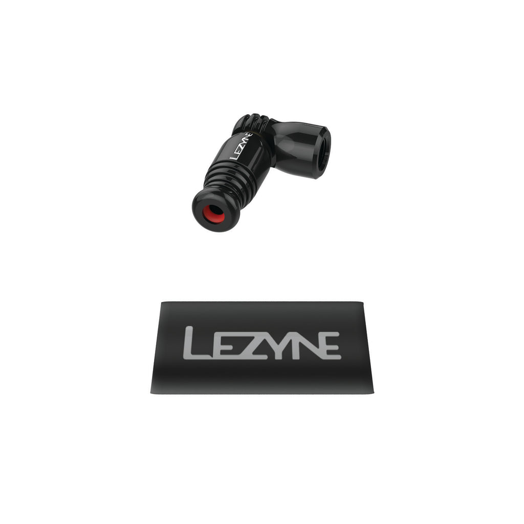 Black CO2 inflator head with trigger valve and neoprene sleeve, engineered for fast, controlled inflation.
