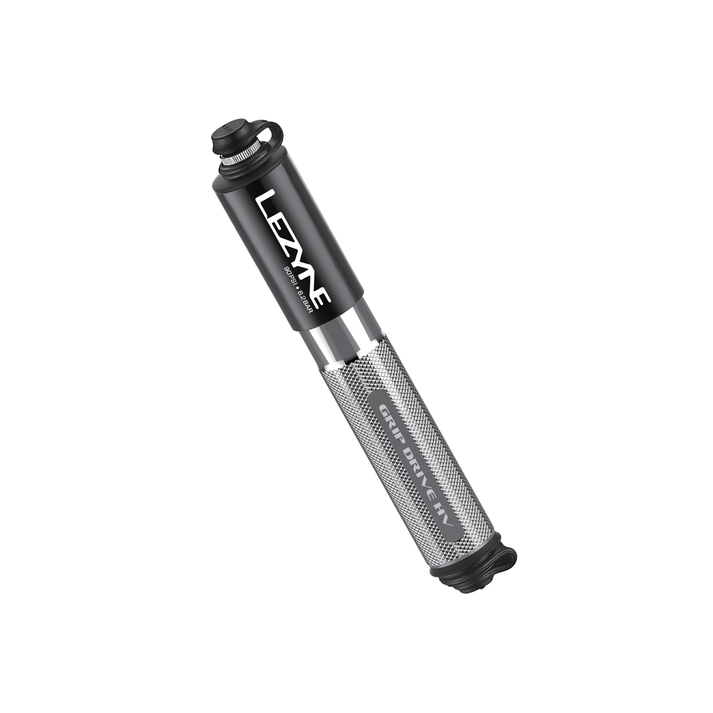 Compact Grip Drive HV bike hand pump with high-volume efficiency, textured grip, and durable machined aluminum construction. Lite grey color option.