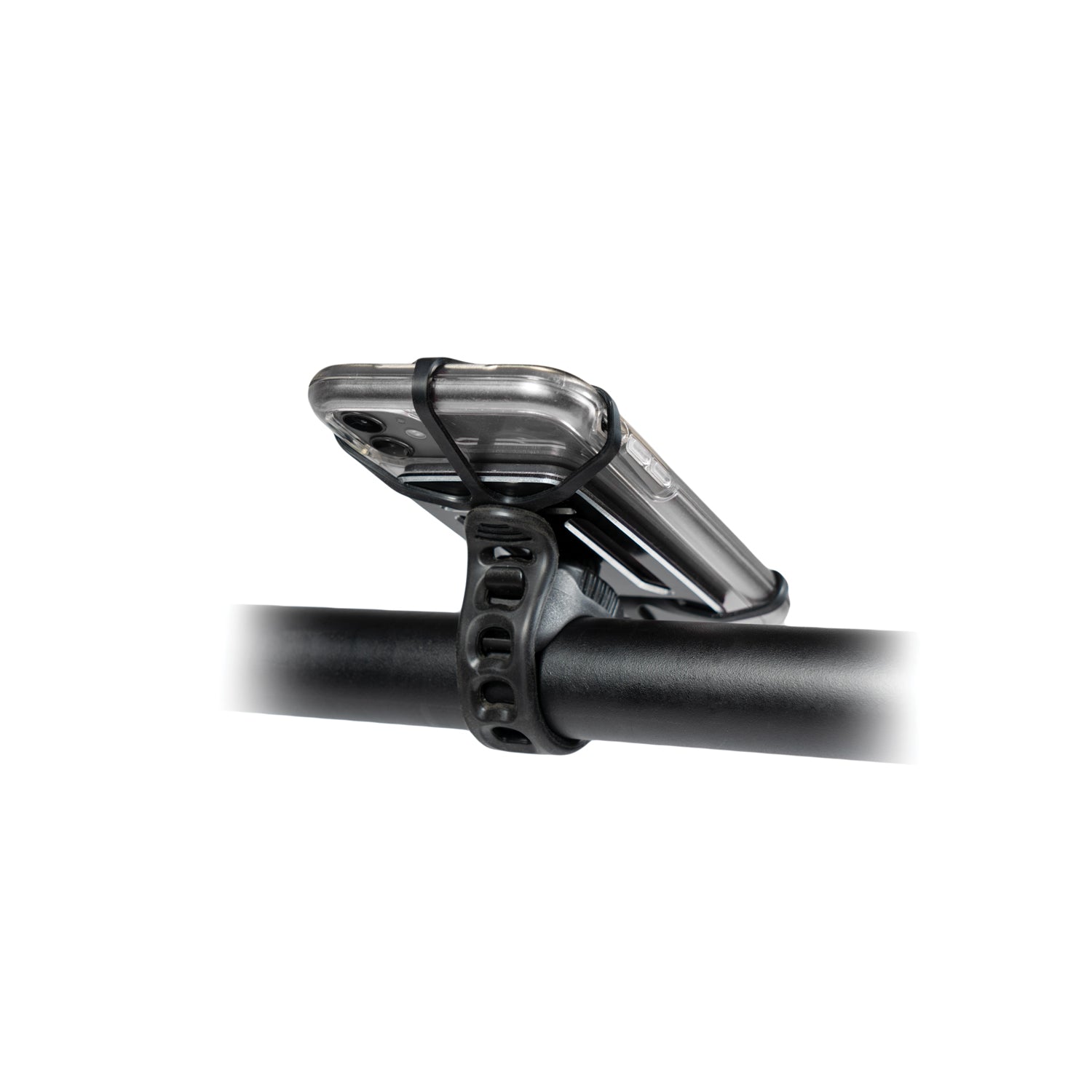 Adjustable Smart Grip Phone Mount for bicycles by Lezyne, featuring aluminum frame and dual strap sizes for universal smartphone compatibility.