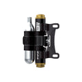 Pro Tubeless Kit Loaded, featuring a mounting bracket, CO2 cartridge and strap for easy storage.