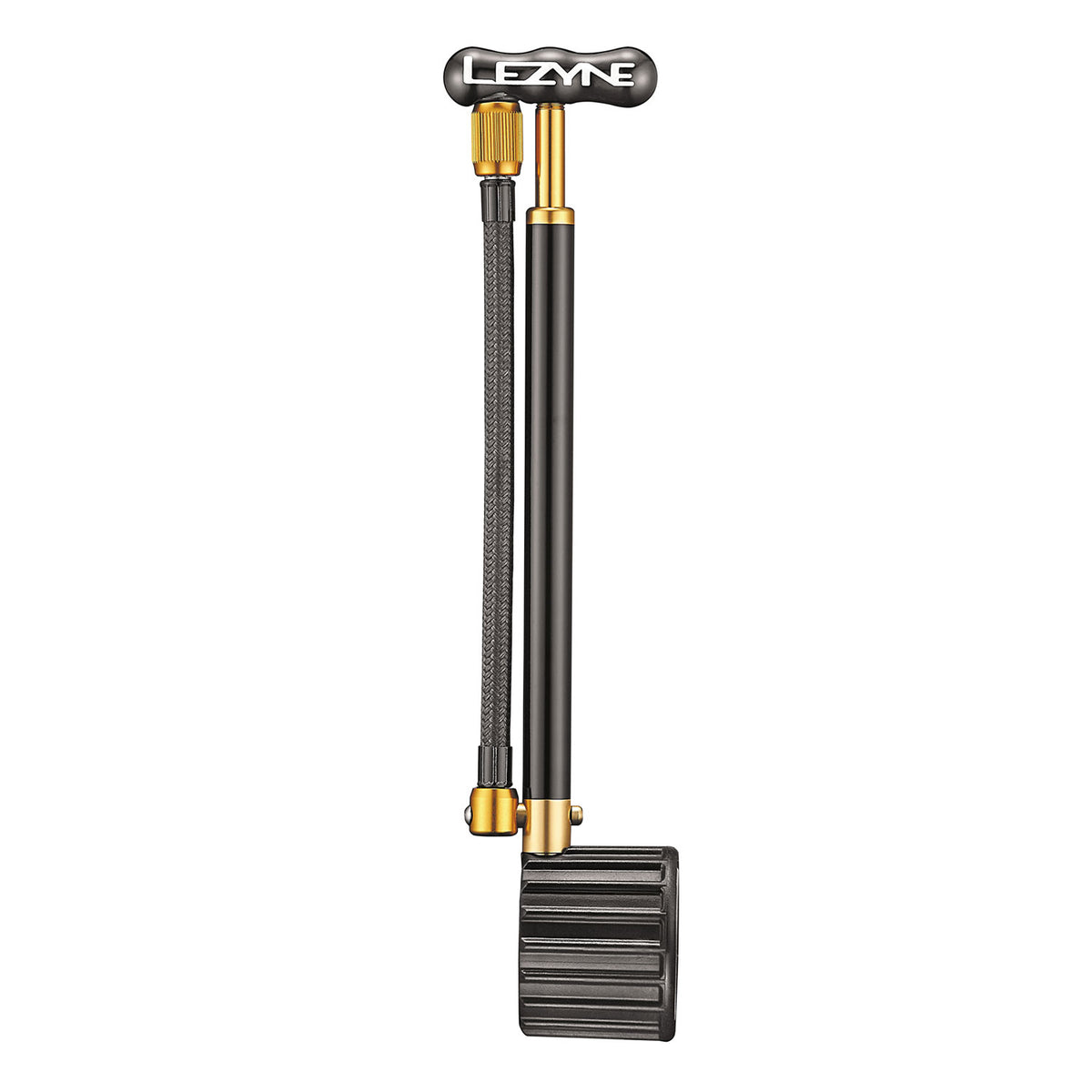 Lezyne Shock Drive lightweight shock pump with ergonomic handle and diaphragm gauge for precise MTB suspension adjustments.