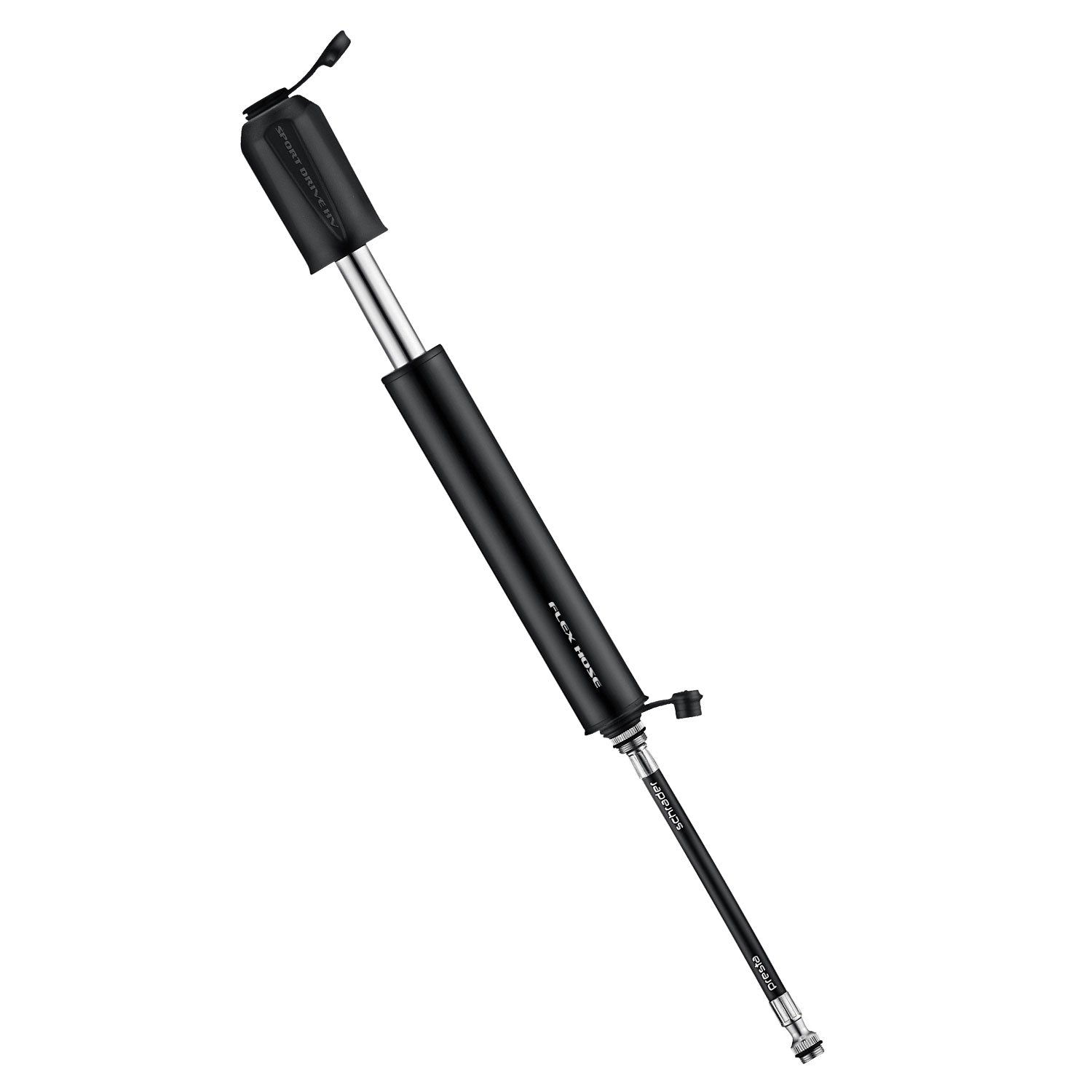 Sport Drive HV bike hand pump saves the day on every mountain bike trail, compact design optimized for high-volume mountain bike tire inflation.